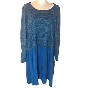 LOGO Lori Goldstein Womens 2X Blue Mixed Media Knit Woven Dress Tunic Boho Loose